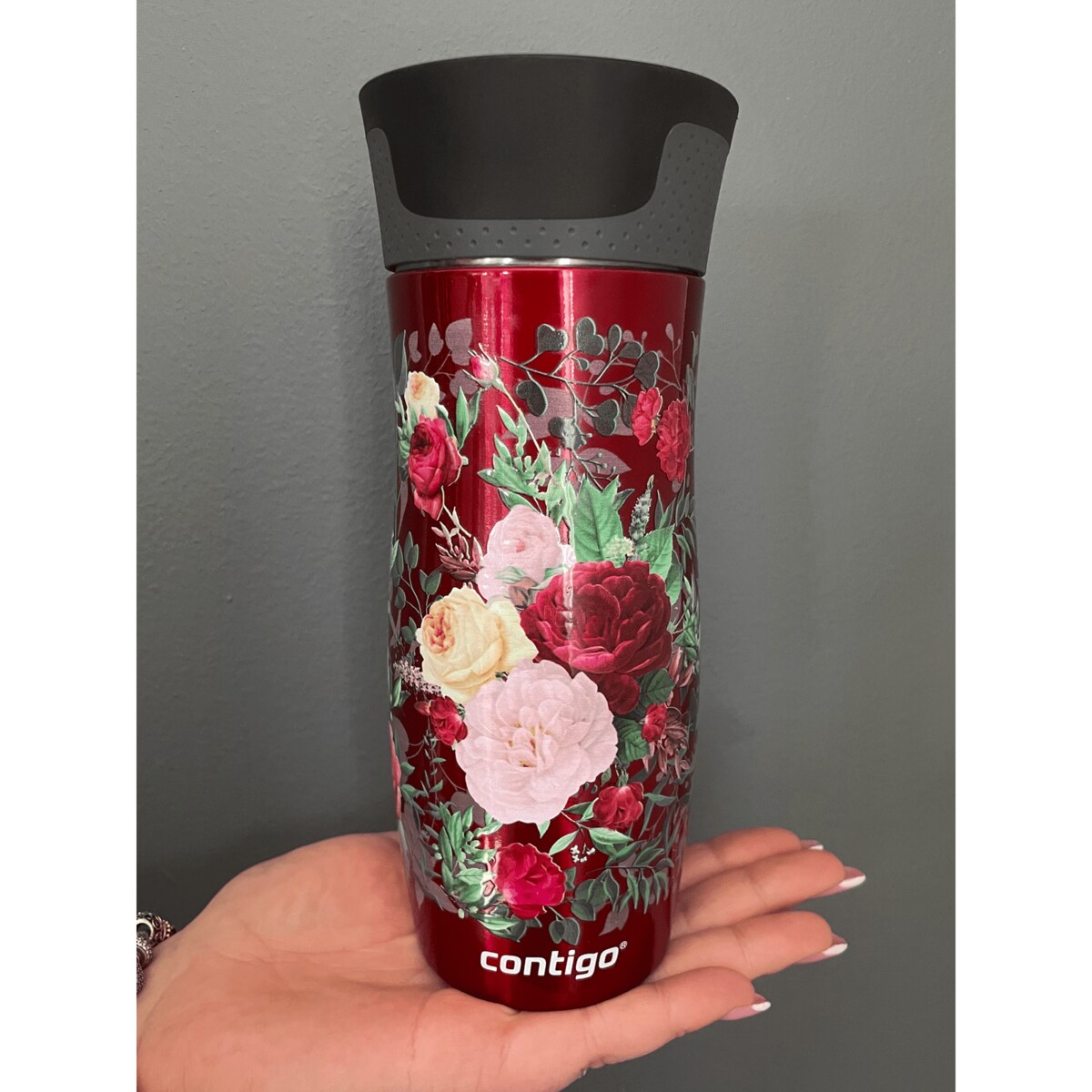 Kubek termiczny Contigo West Loop 2.0 470 ml - czerwony - Kwiaty