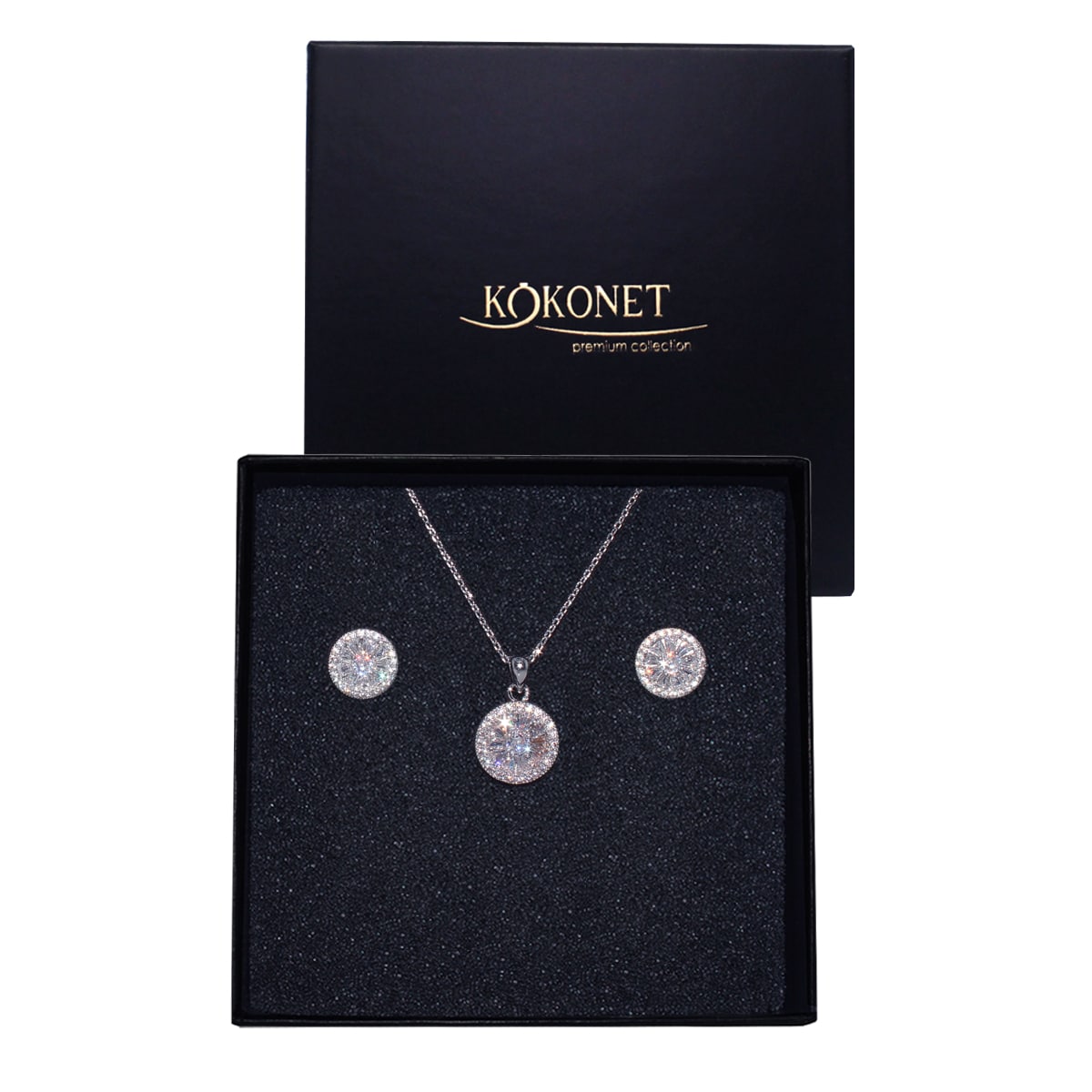 KOLCZYKI naszyjnik srebrny okrągły klasyczny blask w pudełku ślubny