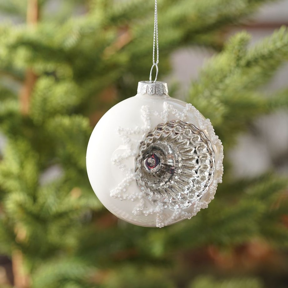 VILLA ITALIA Bombka Z REFLEKTOREM i perełkami biała 8 cm