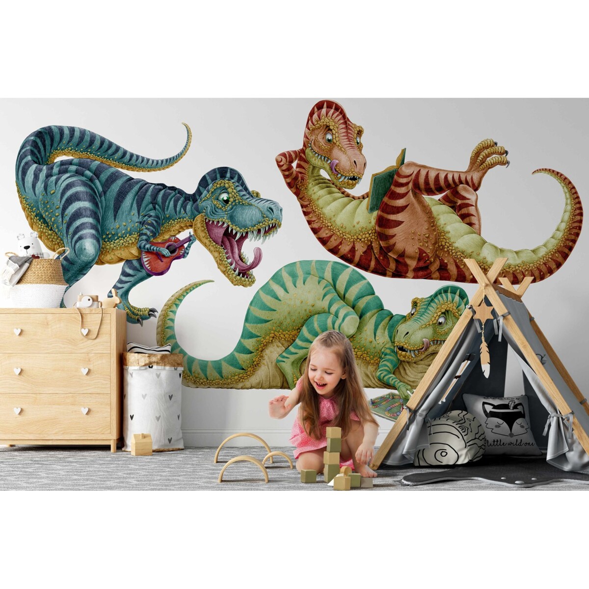 Zestaw naklejek na ścianę, Kolorowe dinozaury, 100cm