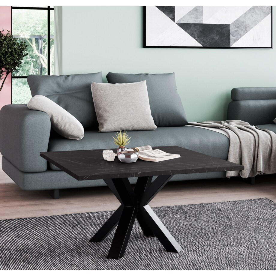 Stolik kawowy NEO kwadratowy 60x60 z metalową podstawą- marmur czarny