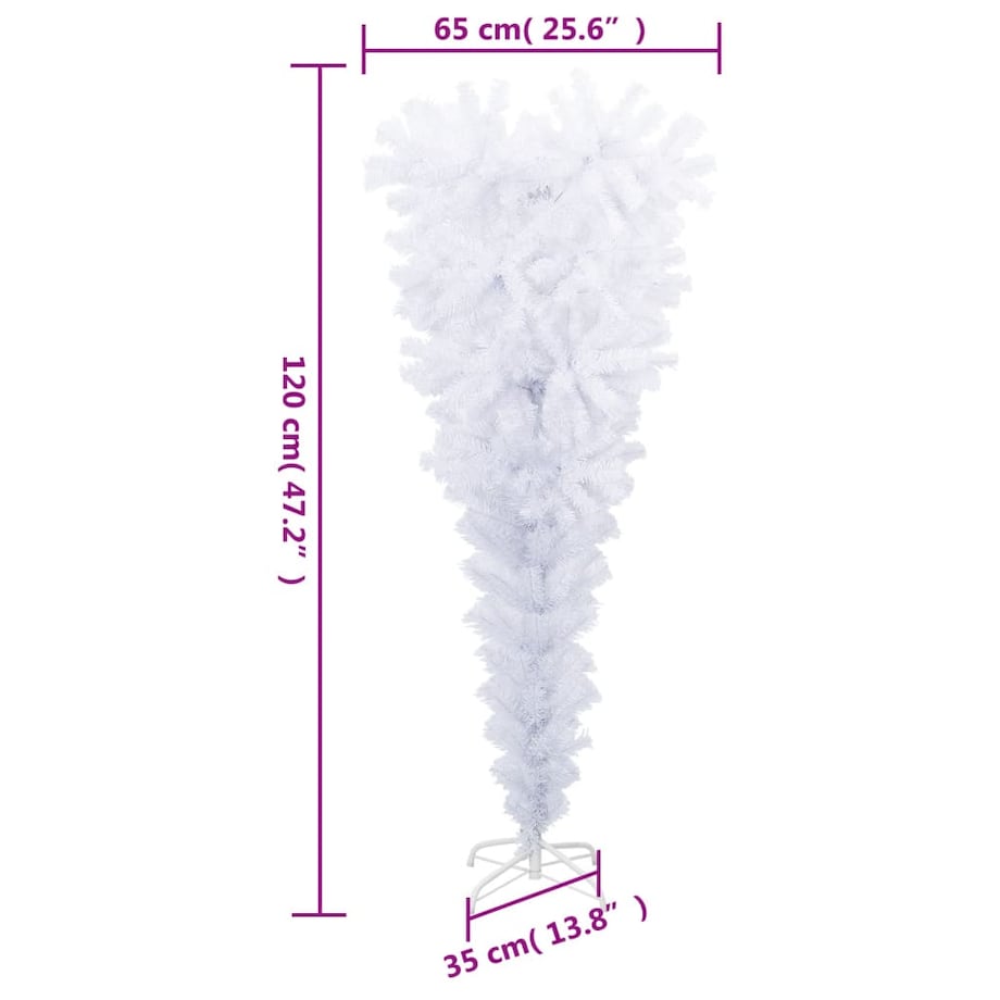 vidaXL Odwrócona, sztuczna choinka ze stojakiem, biała, 120 cm