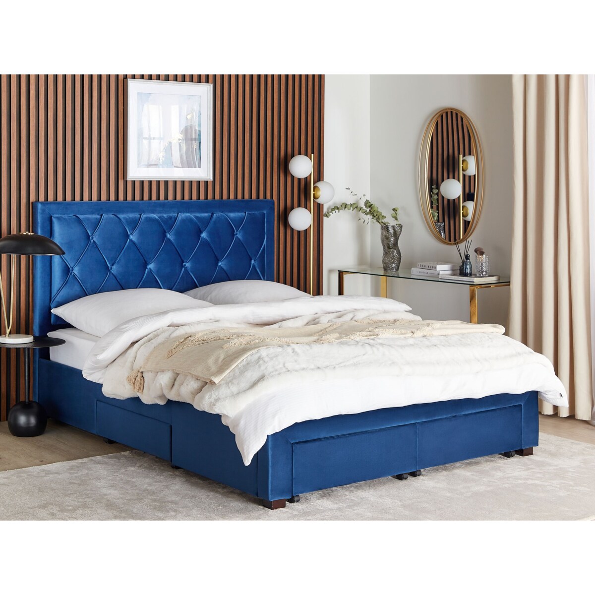 Łóżko z szufladami welurowe 160 x 200 cm niebieskie LIEVIN