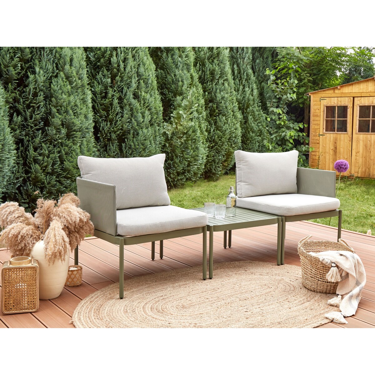 Zestaw ogrodowy ze stolikiem dla 2 osób TERRACINA Metal Oliwkowy