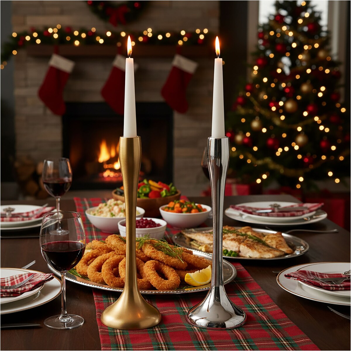 Świecznik Metalowy Pojedynczy Na Świecę Świeczki Świąteczny Glamour 25,5 Cm