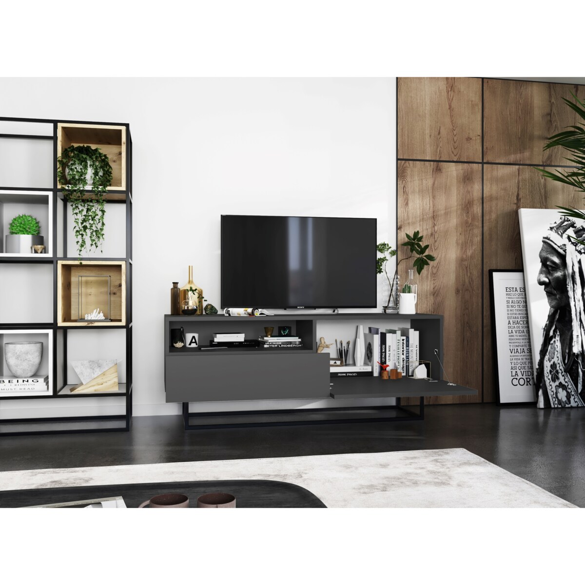 Szafka RTV Loft Industrialna Komoda RTV Szuflada Grafit Mat 120 cm