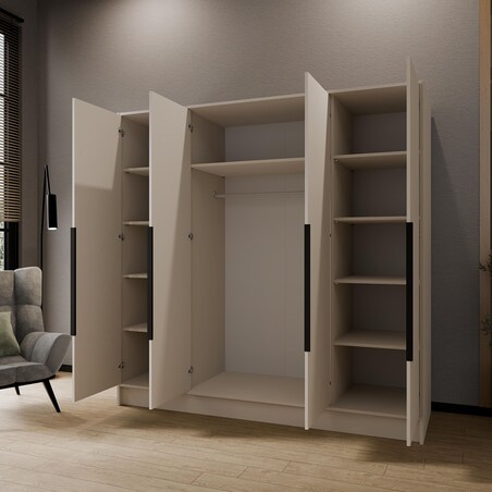 Szafa 200 gładka ORTO bez lustra z czarnymi uchwytami, kaszmirowa