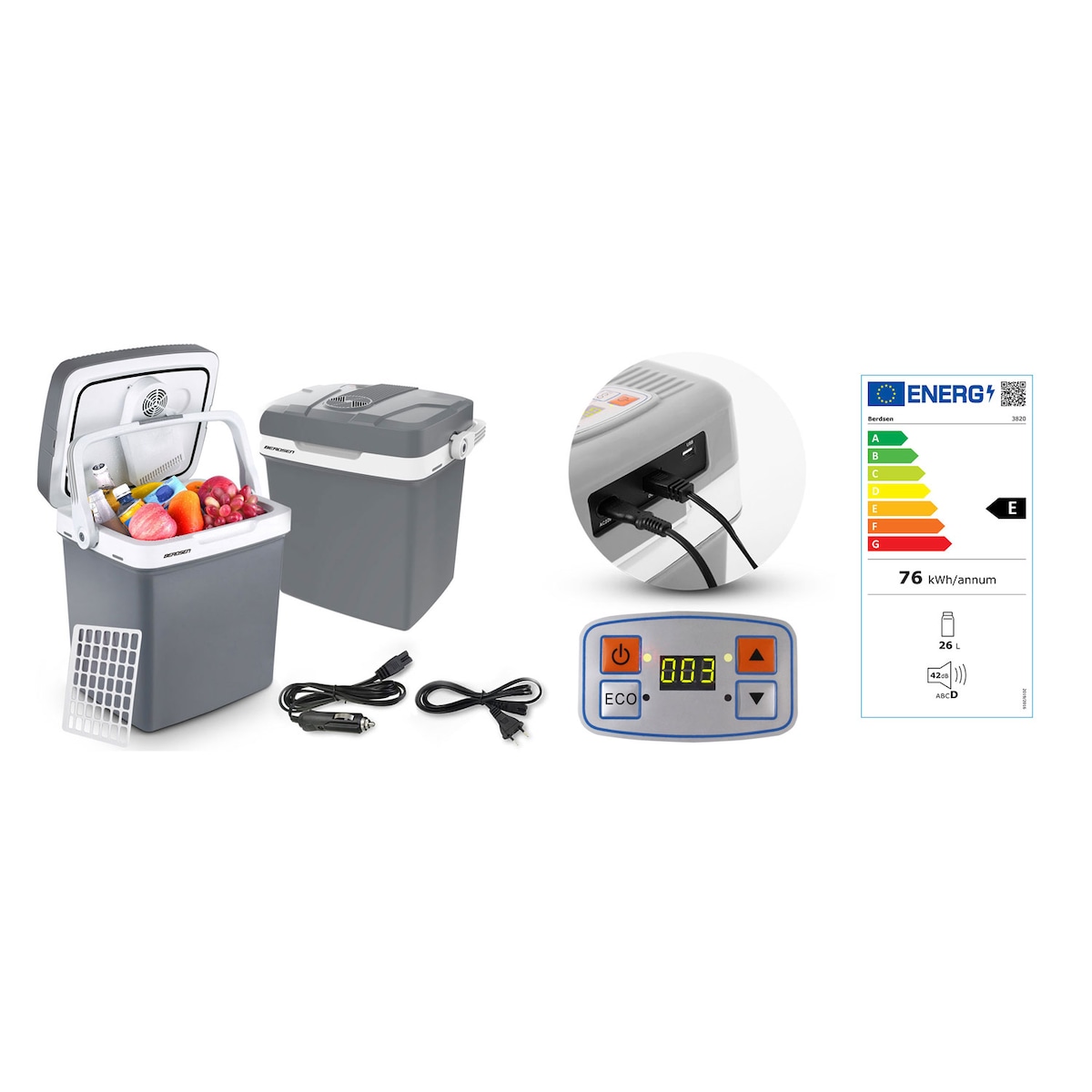 Lodówka turystyczna samochodowa Berdsen Icemax 26L szara 12V i 230V USB