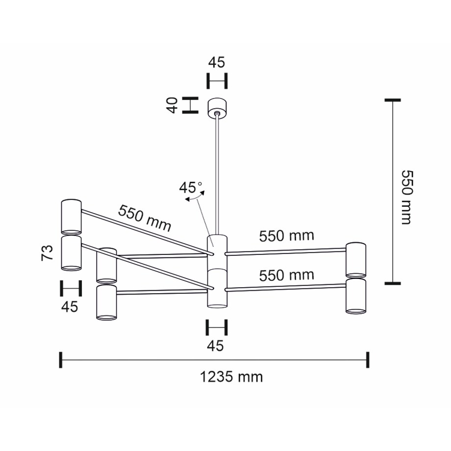LAMPA sufitowa DAKATA 5638 Shilo metalowa OPRAWA tuby czarne