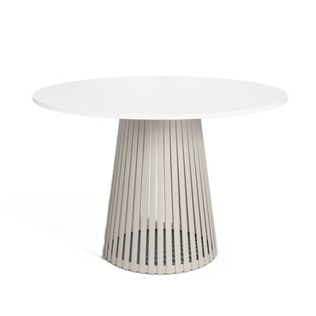 Stół VIV okrągły z lamelami do salonu, blat 75 cm biały -podstawa kaszmir