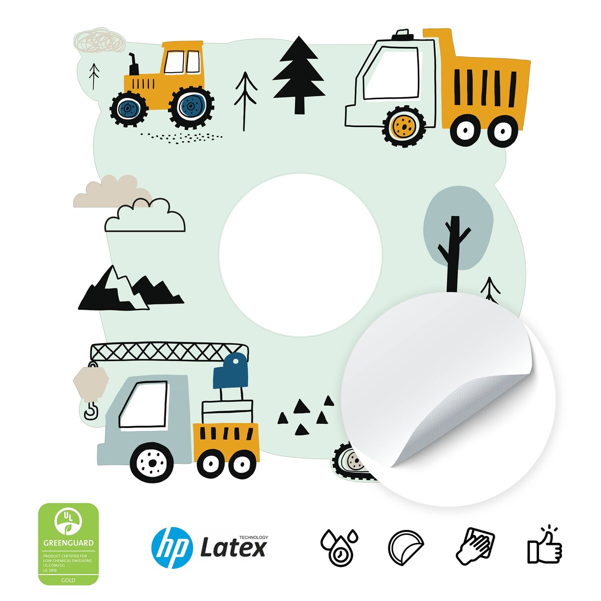 Naklejka Pod Kontakt Do Pokoju Dziecka Maszyny Koparki Styl Skandynawski 20x20cm