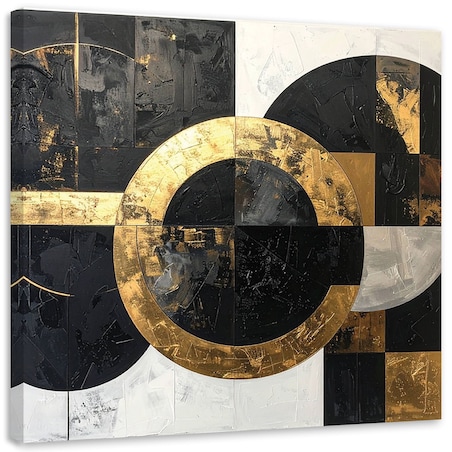 Obraz do salonu kuchni biura, Abstrakcja tekstura koła kształty czarno złoty