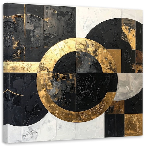 Obraz do salonu kuchni biura, Abstrakcja tekstura koła kształty czarno złoty