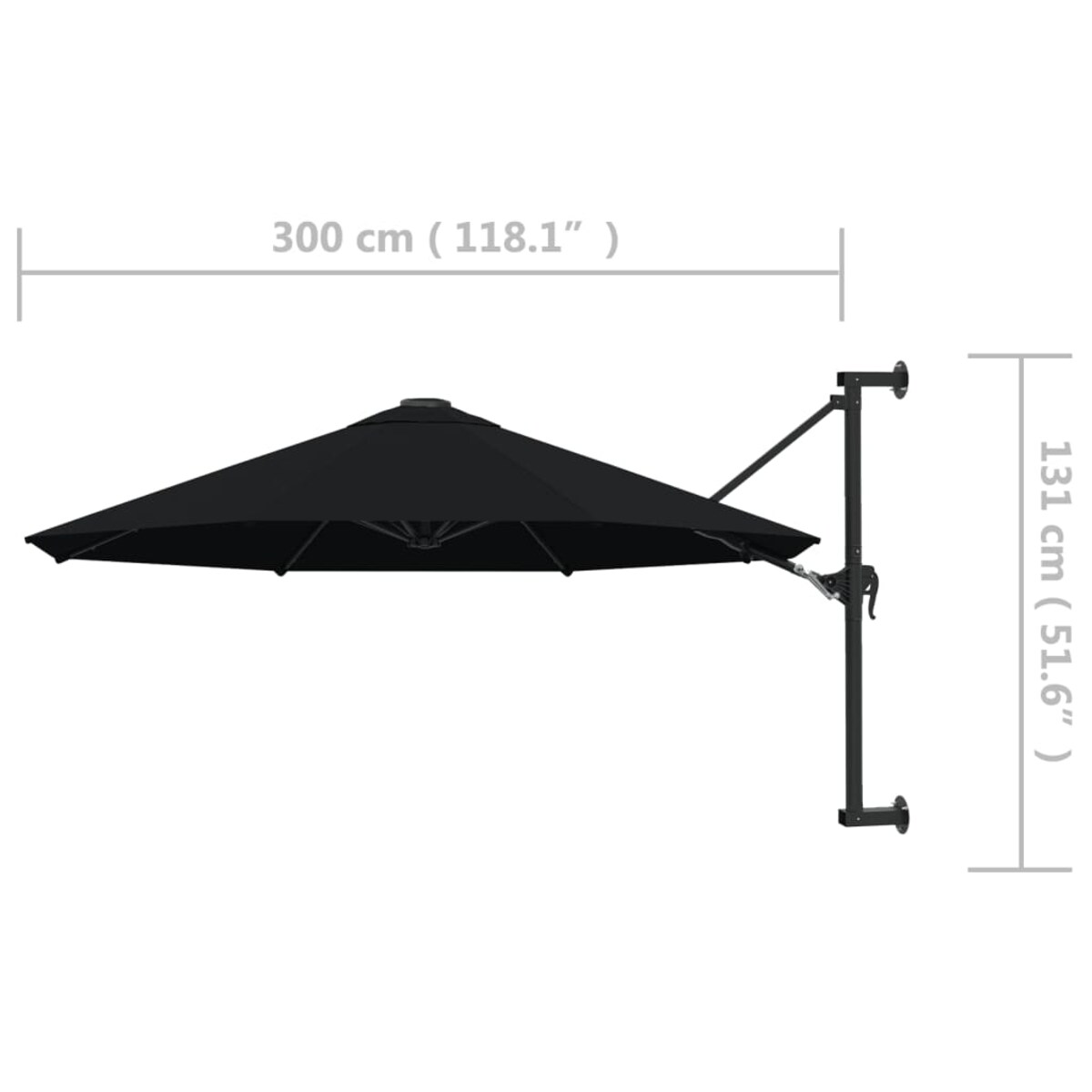 vidaXL Parasol ścienny na metalowym słupku, 300 cm, czarny