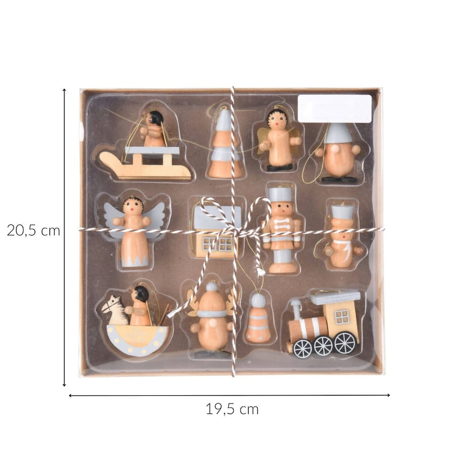 Zestaw drewnianych zabawek choinkowych, 12 szt.