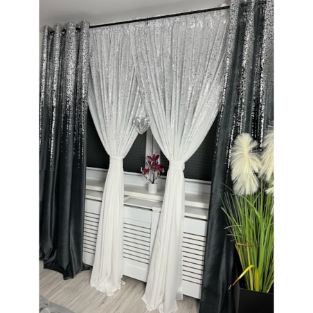firana "srebrny deszcz " z etaminy | 140x250 przelotki