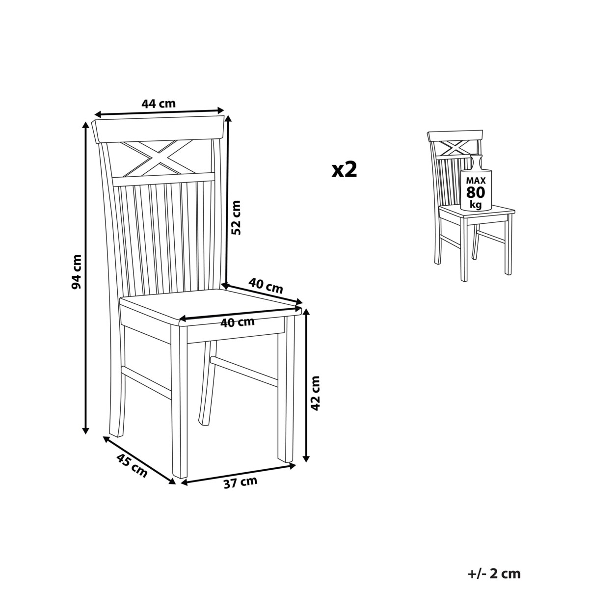 Zestaw 2 krzeseł do jadalni drewniany jasny z białym HOUSTON