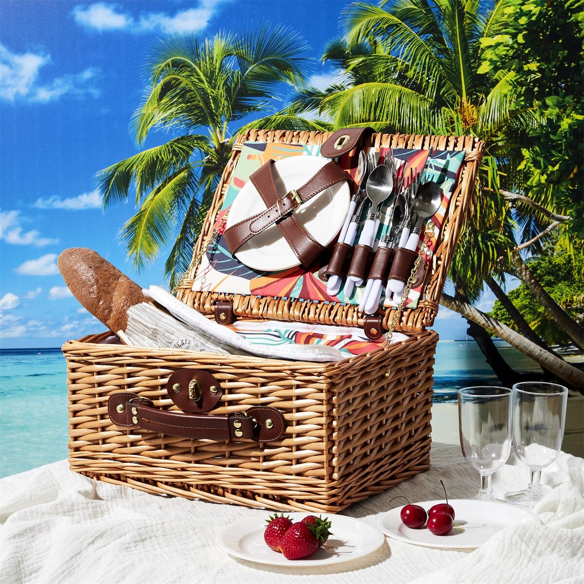 KOSZ PIKNIKOWY Exotic wiklinowy zestaw dla 4 osób