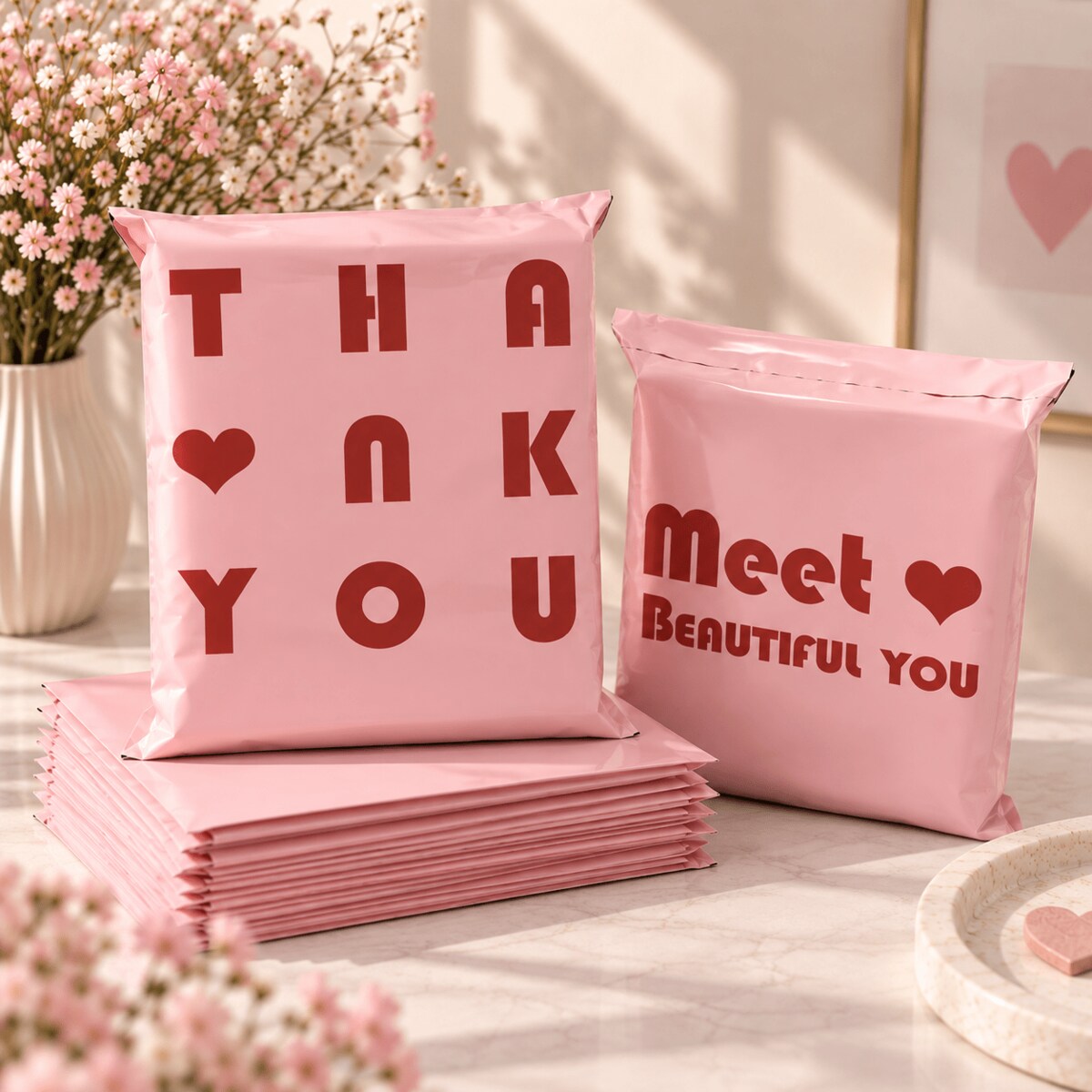 Zestaw 20 toreb kurierskich SHP HEART S różowe 30 × 17 cm