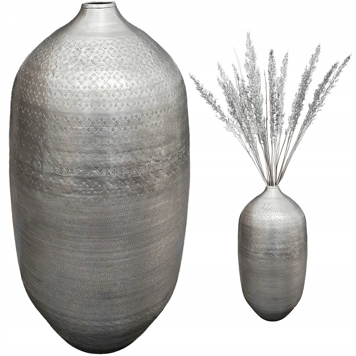 WYSOKI WAZON PODŁOGOWY 48cm SREBRNY METALOWY loft ozdoba do salonu domu