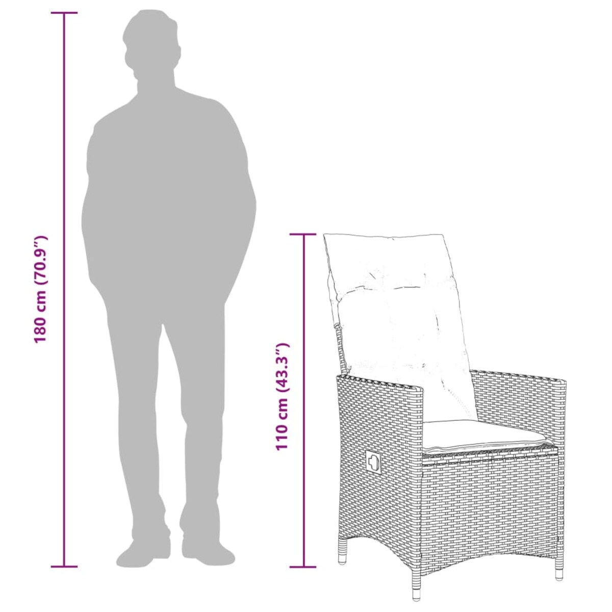 vidaXL Rozkładane fotele ogrodowe, 2 szt, poduszki, brązowy rattan PE