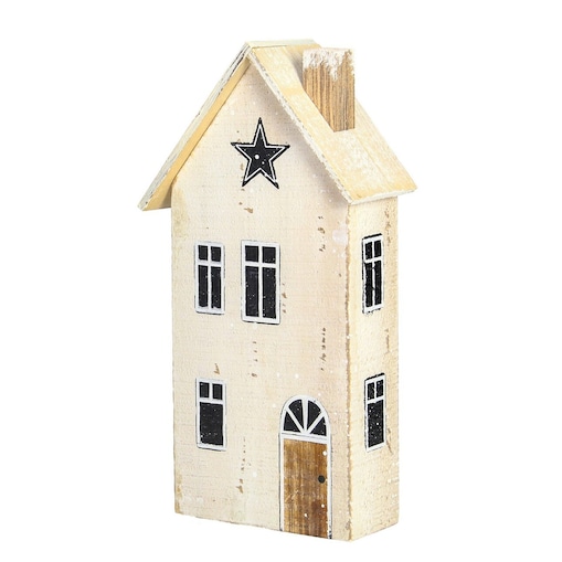 Dekoracja Snow House 25cm white beige boże narodzenie, święta, świąteczne, biały-czarny-beżowy-brązowy, 14 x 6 x 25 cm