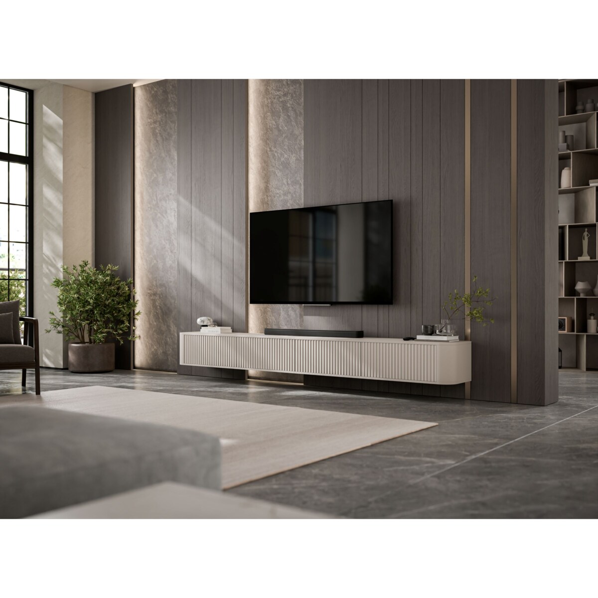 Szafka RTV Wisząca 280 cm Glamour Kaszmir Mat Nowoczesna Komoda RTV