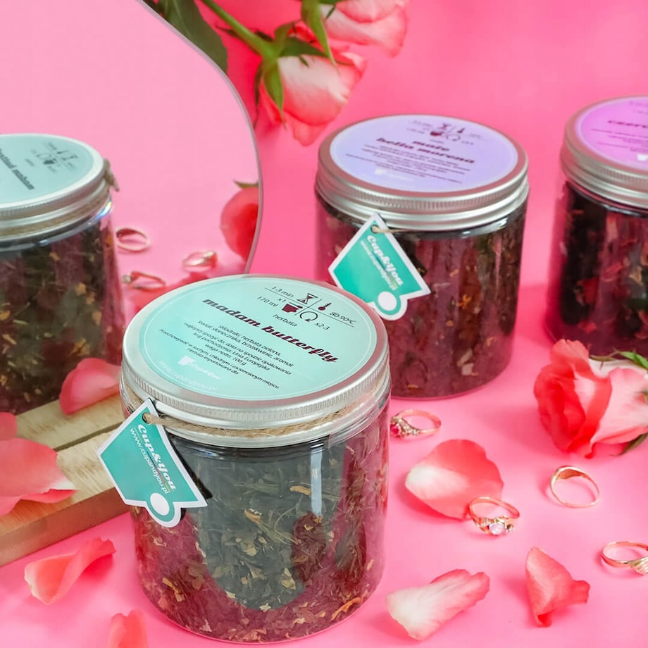 Herbata zielona MADAM BUTTERFLY premium brzoskwinie kwiat słonecznika 100g - herbata liściasta sypana mieszanka napar susz