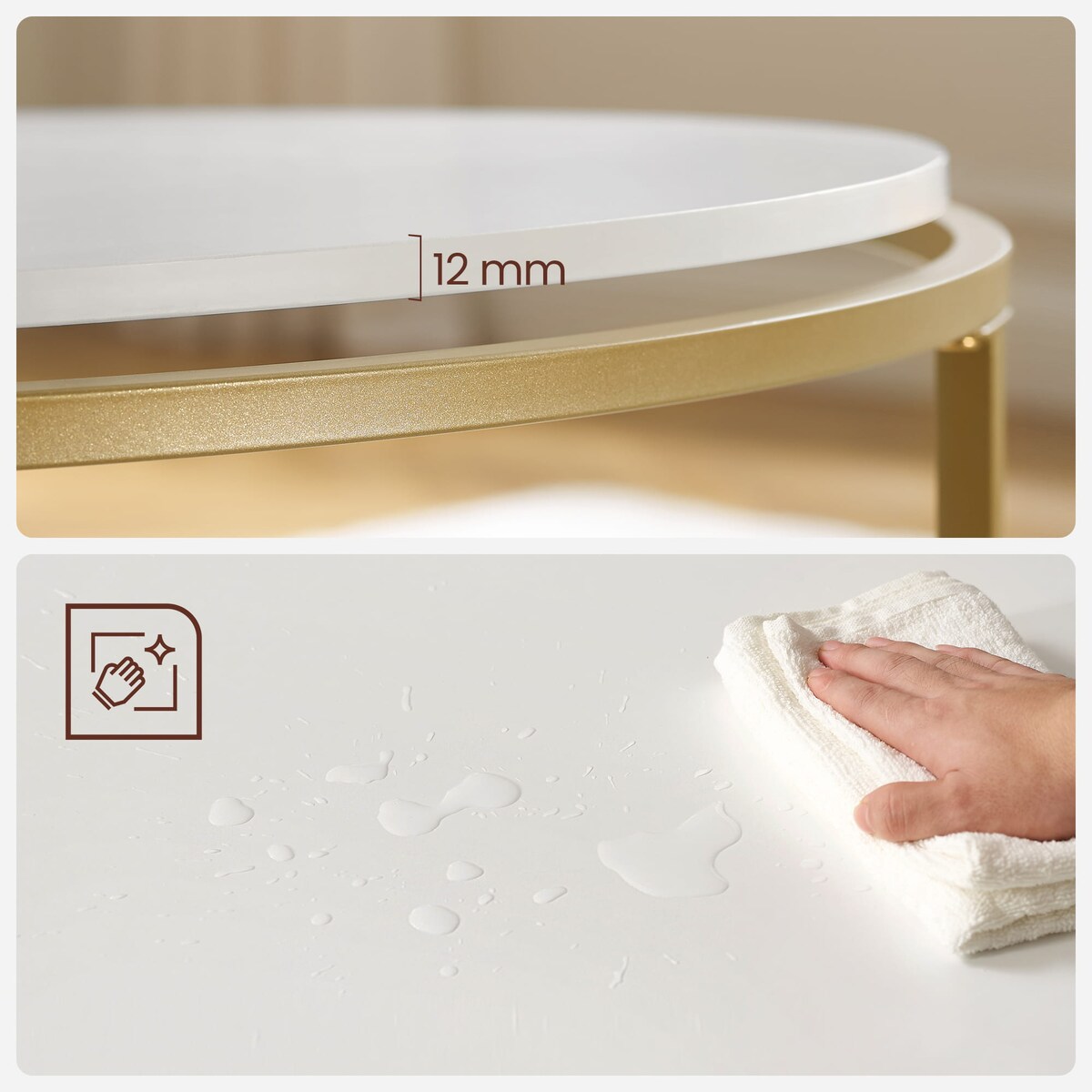 Stolik Kawowy 84X45,5 Cm Złoty, Biały