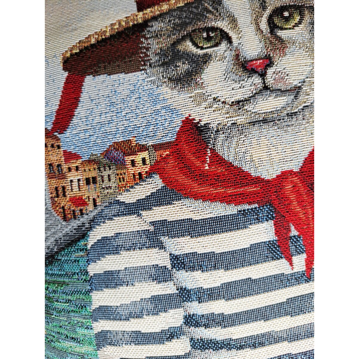 Poszewka Na Poduszkę Jasiek 45X45 Cm Żakardowa Dekoracyjna Ozobna Kot Gondolier