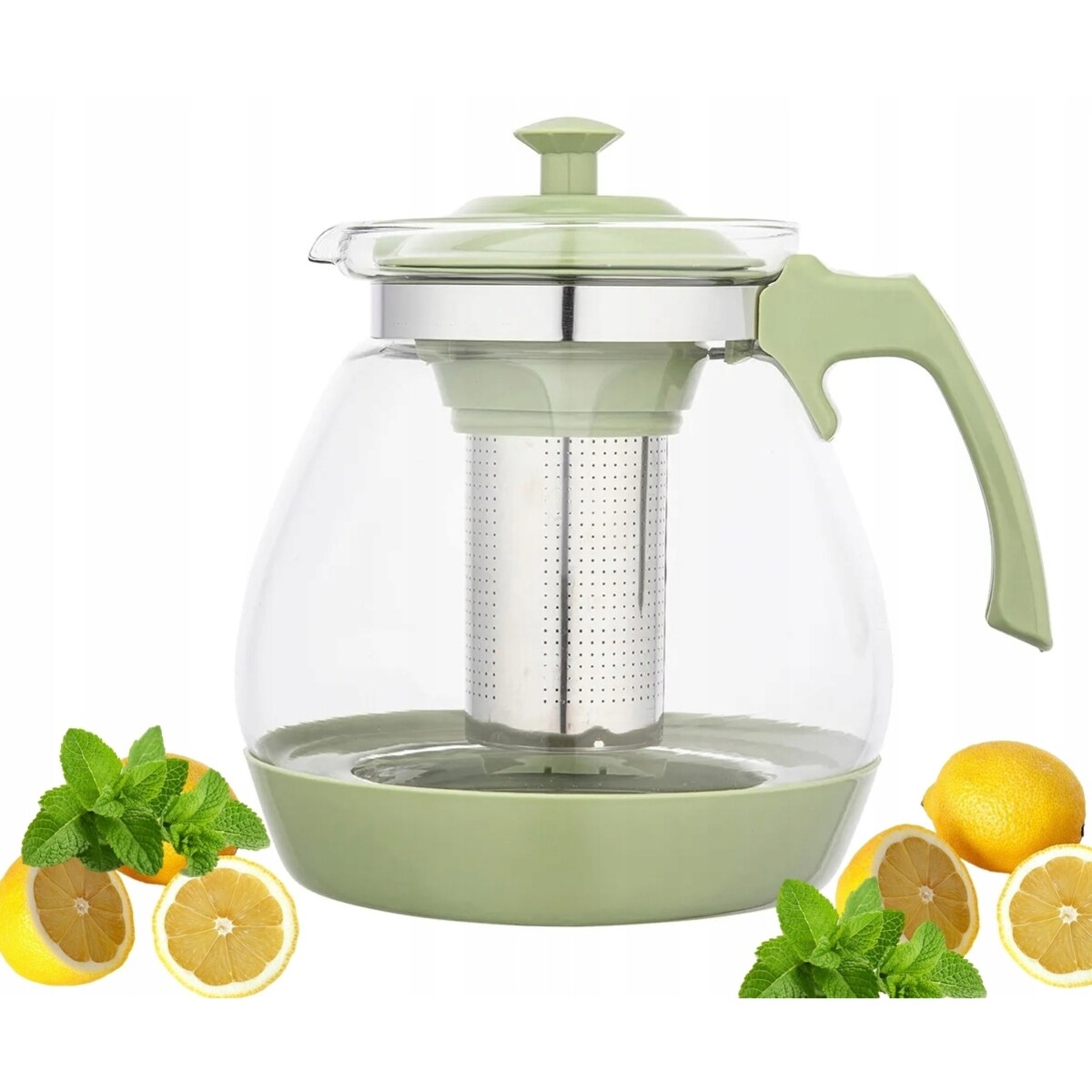 DZBANEK SZKLANY Z ZAPARZACZEM 2,3 L zielony na herbatę zioła kawa imbryk
