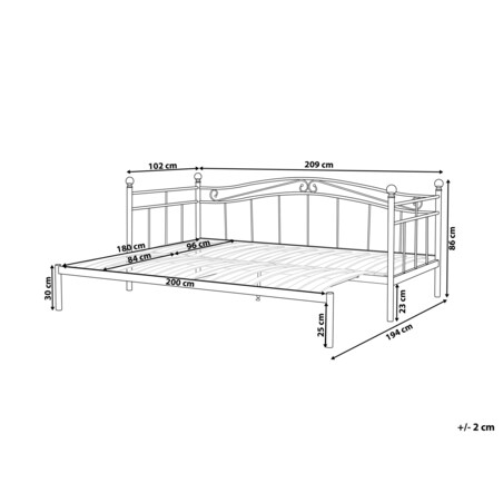 Łóżko wysuwane metalowe 90 x 200 cm czarne TULLE