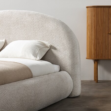 Łóżko tapicerowane 160x200 cm beżowe bouclé Riaci