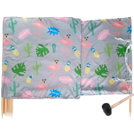 Parawan Plażowy Zasłona 15 M Na Plażę Składany Letni Szary Flamingi Młotek W Zestawie