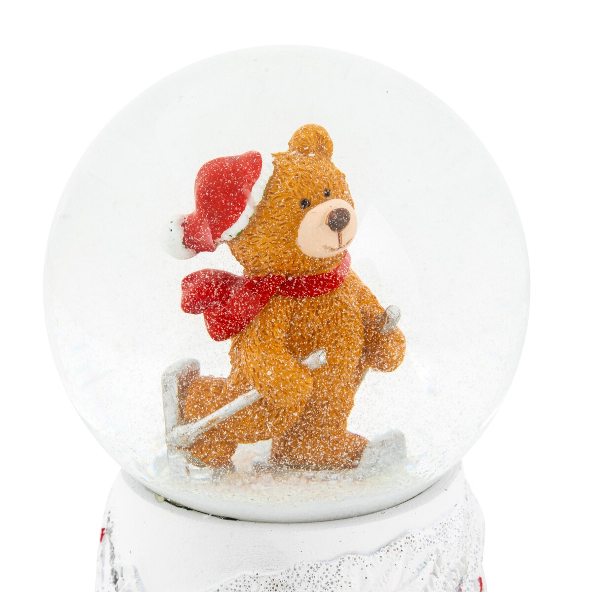 Kula śnieżna, miś na nartach, Ø 8 cm