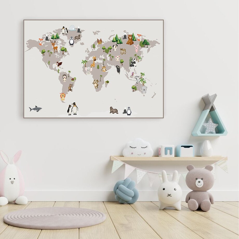 plakat mapa świata zwierzaki 2 50x70 cm