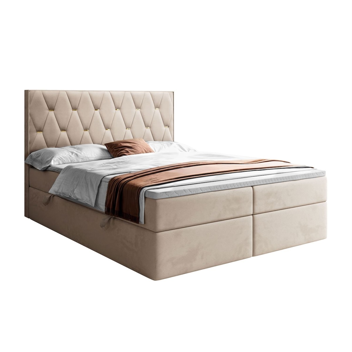 Łóżko kontynentalne IZOLDA z pojemnikiem na pościel, 180x200, RV 170, topper