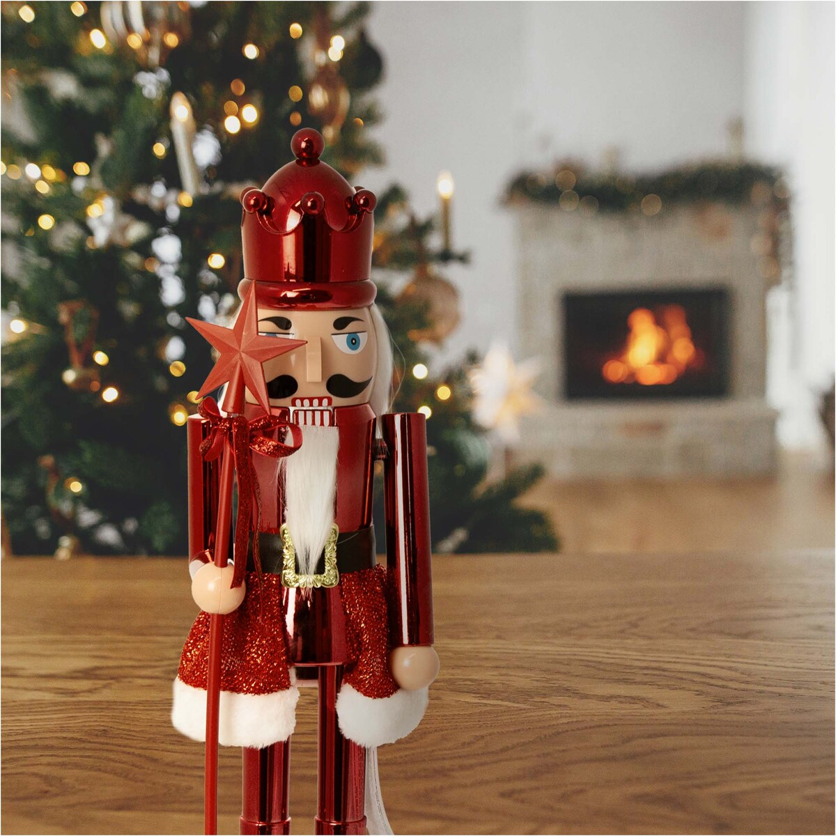 Figurka Dziadek Do Orzechów 60 Cm Boże Narodzenie Czerwony Czapka Z Bombką