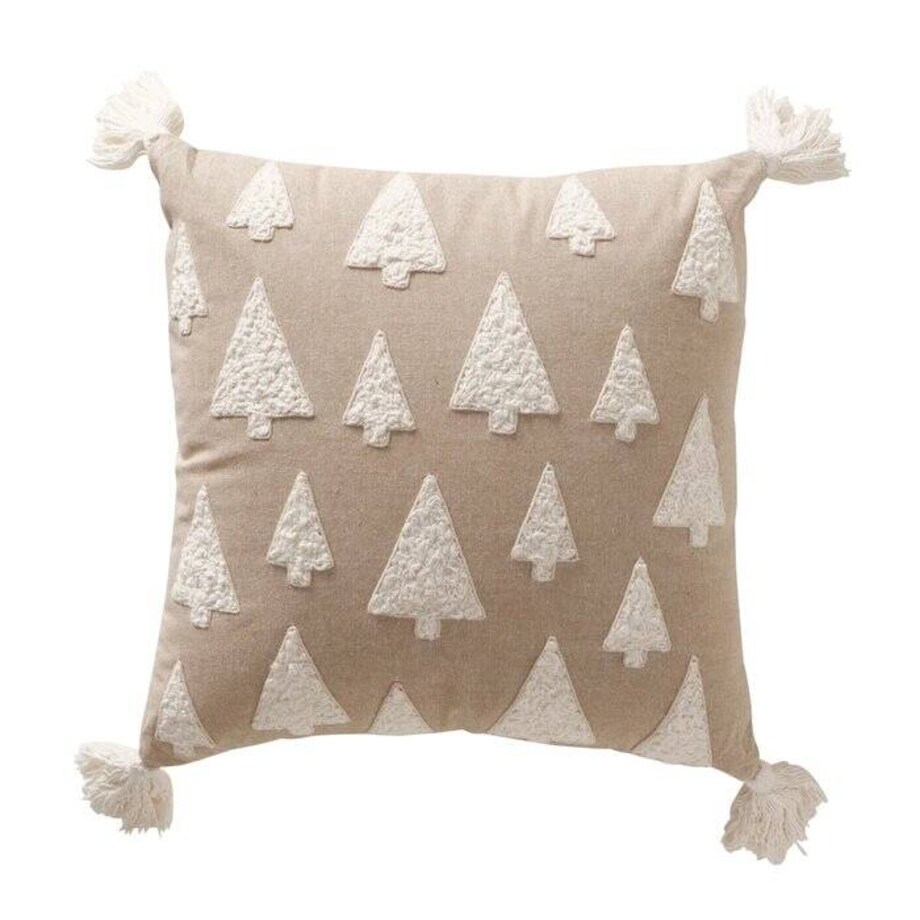 Poduszka dekoracyjna z wyszytymi choinkami i chwostami TAMMO, 40 x 40 cm