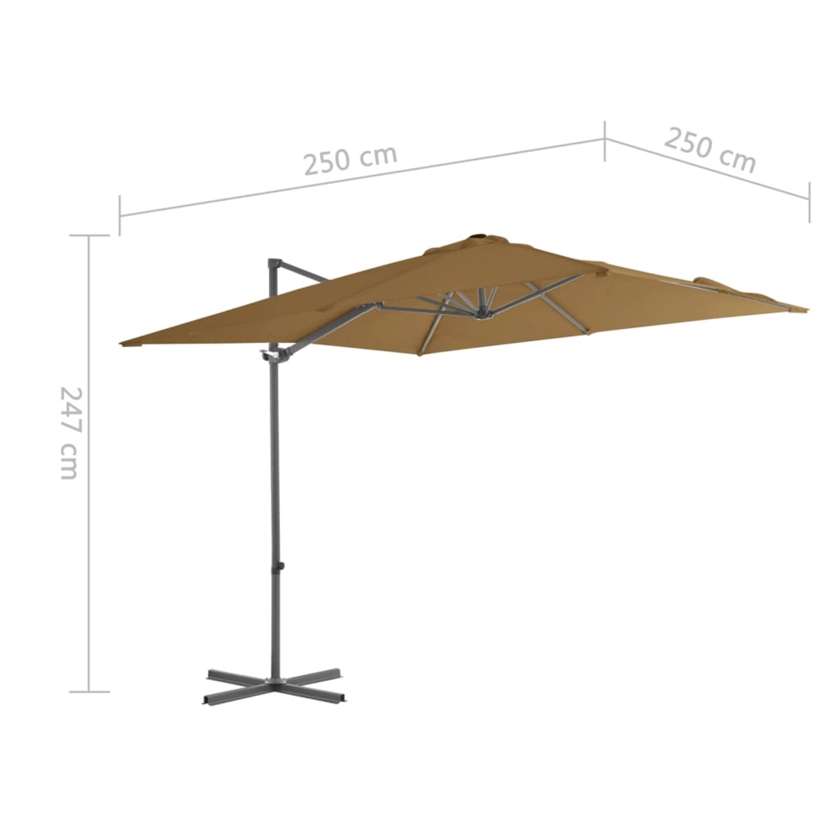 vidaXL Parasol wiszący ze stalowym słupkiem, 250x250 cm, taupe