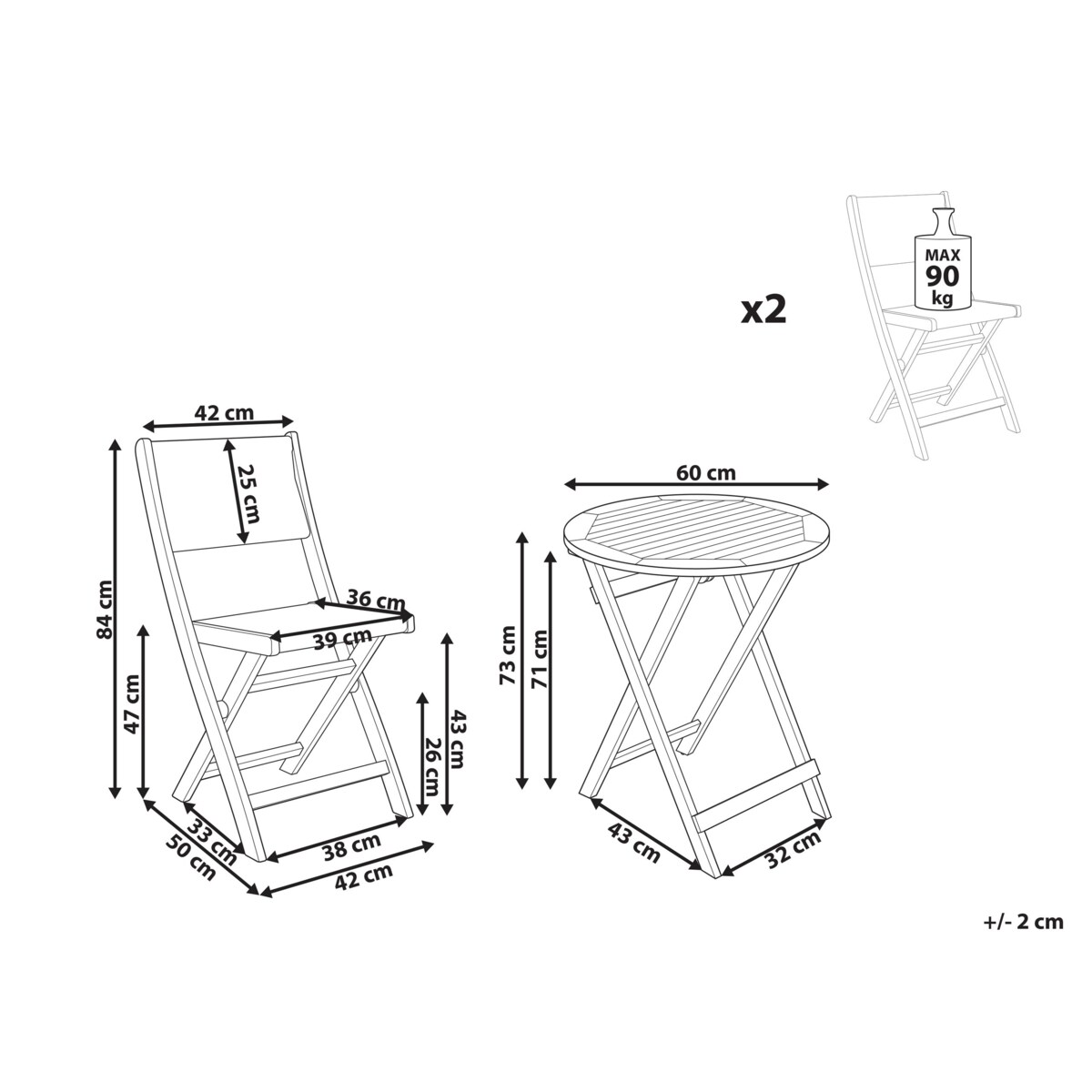 Zestaw mebli balkonowych Składane PROSSEDI Drewno akacjowe Zielony