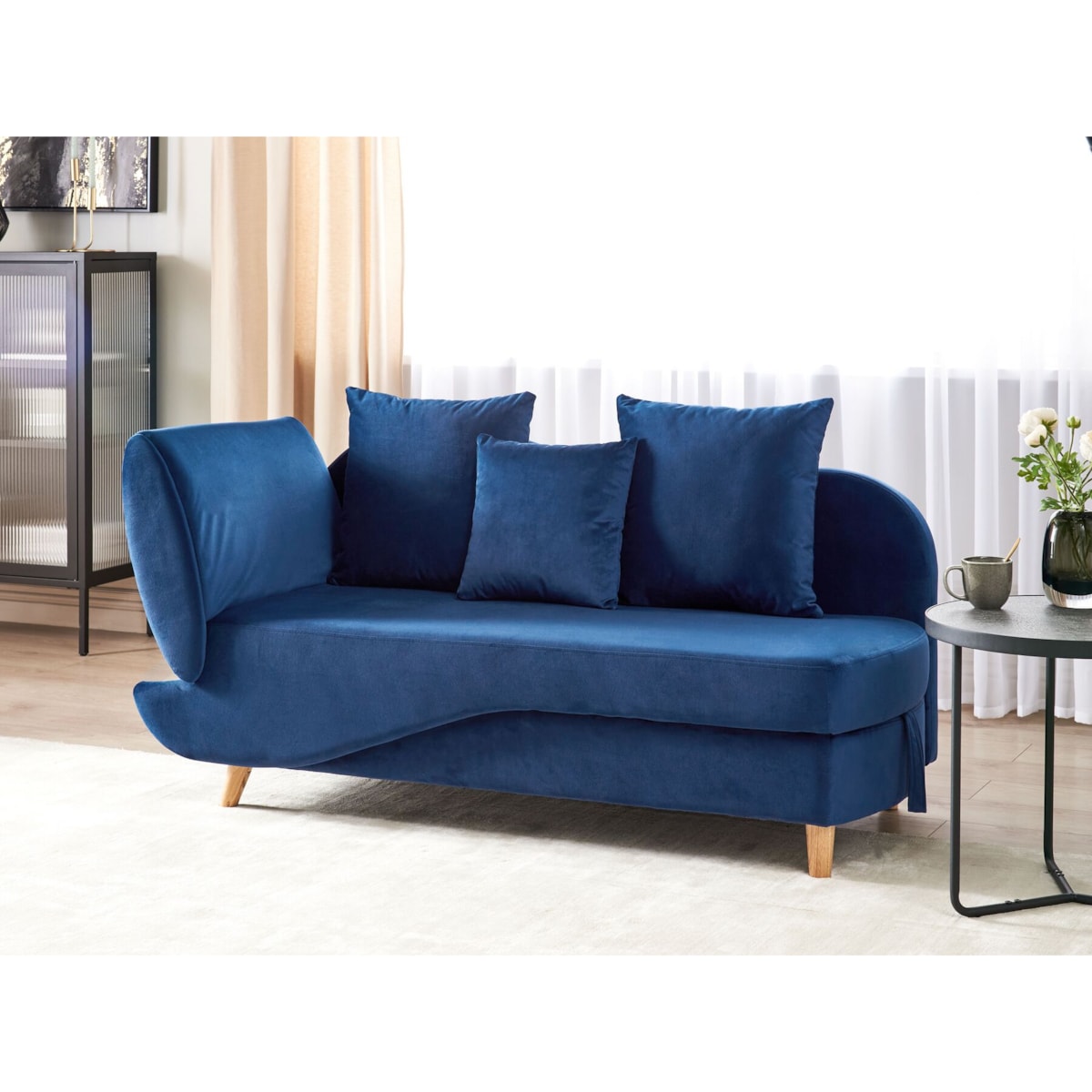 Szezlong welurowy z pojemnikiem lewostronny niebieski MERI II