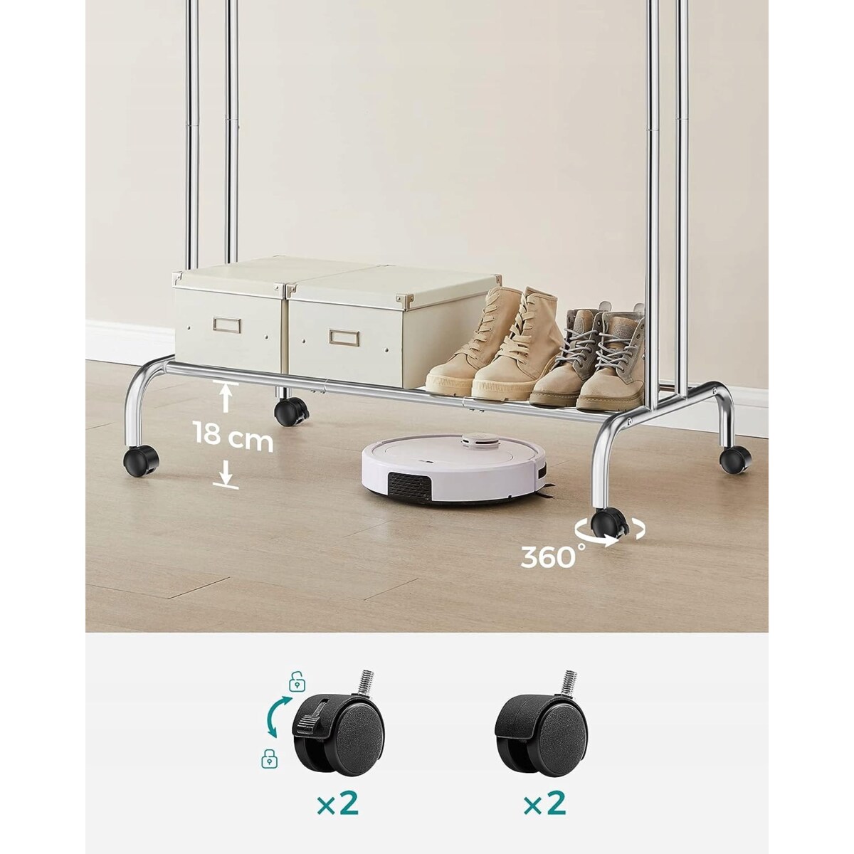 Wieszak Na Ubrania Na Kółkach 103,5X52,5X155 Cm Srebrny