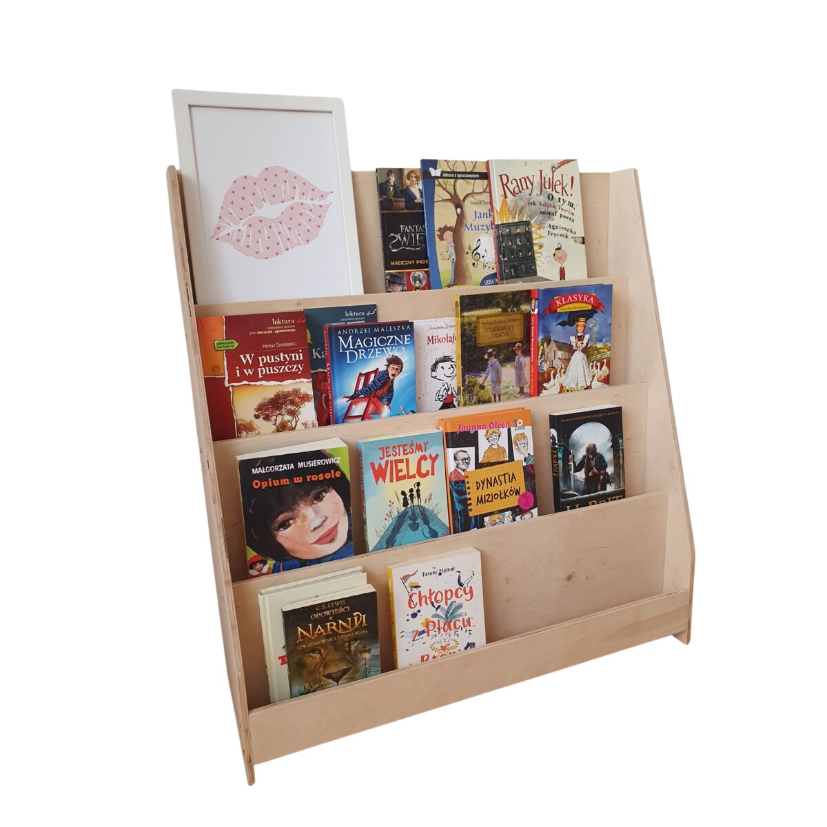 BIBLIOTECZKA DREWNIANA STOJĄCA NA KSIĄŻKI