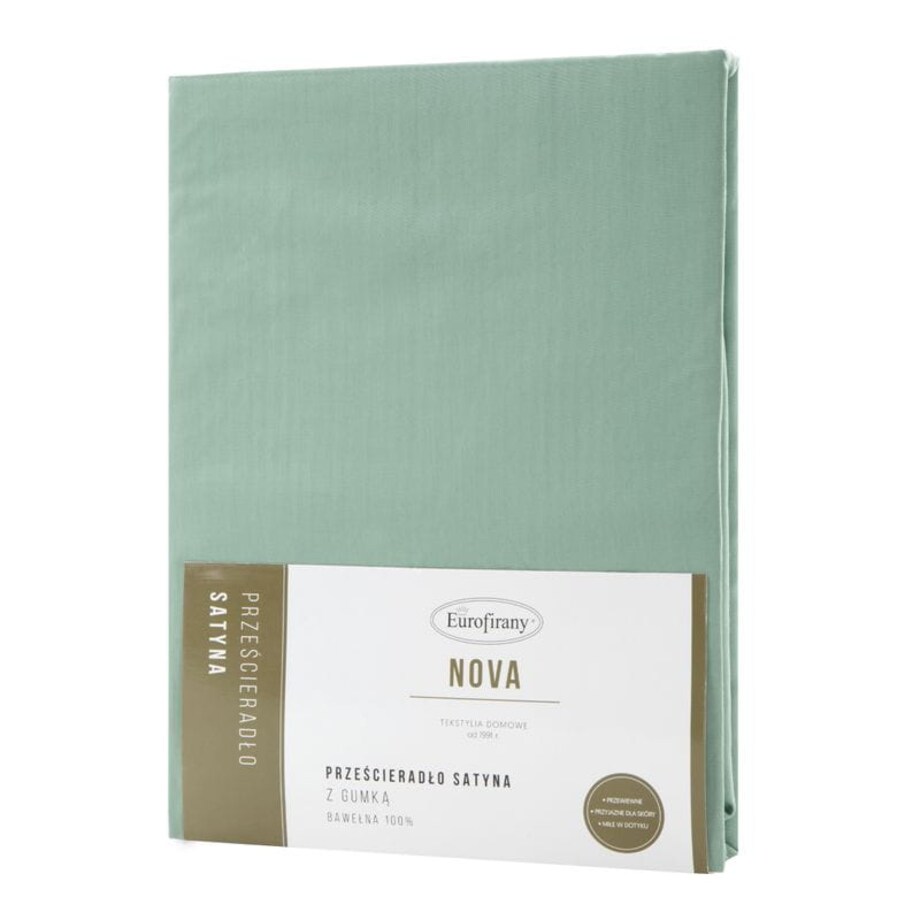 Miękkie Prześcieradło z Gumką Satynowe 160 x 200 miętowe Satyna Bawełna