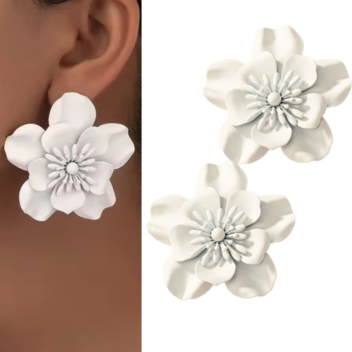 Białe kolczyki kwiaty 5,5cm matowe na ślub wesele eleganckie codzienne