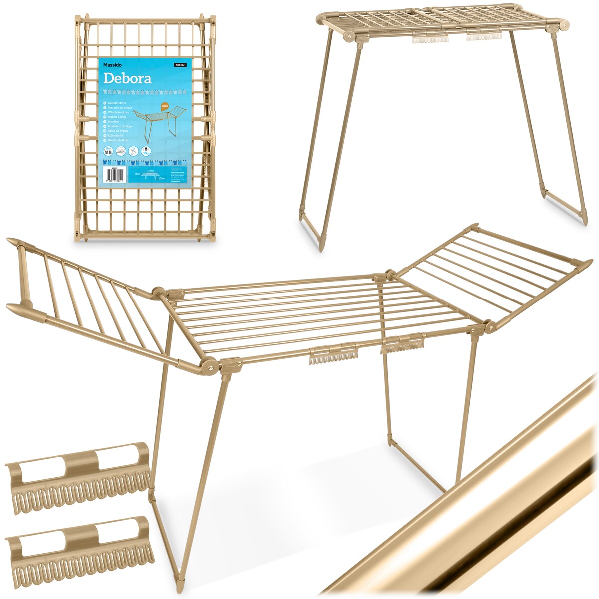 Suszarka na pranie stojąca rozkładana Debora złota Massido