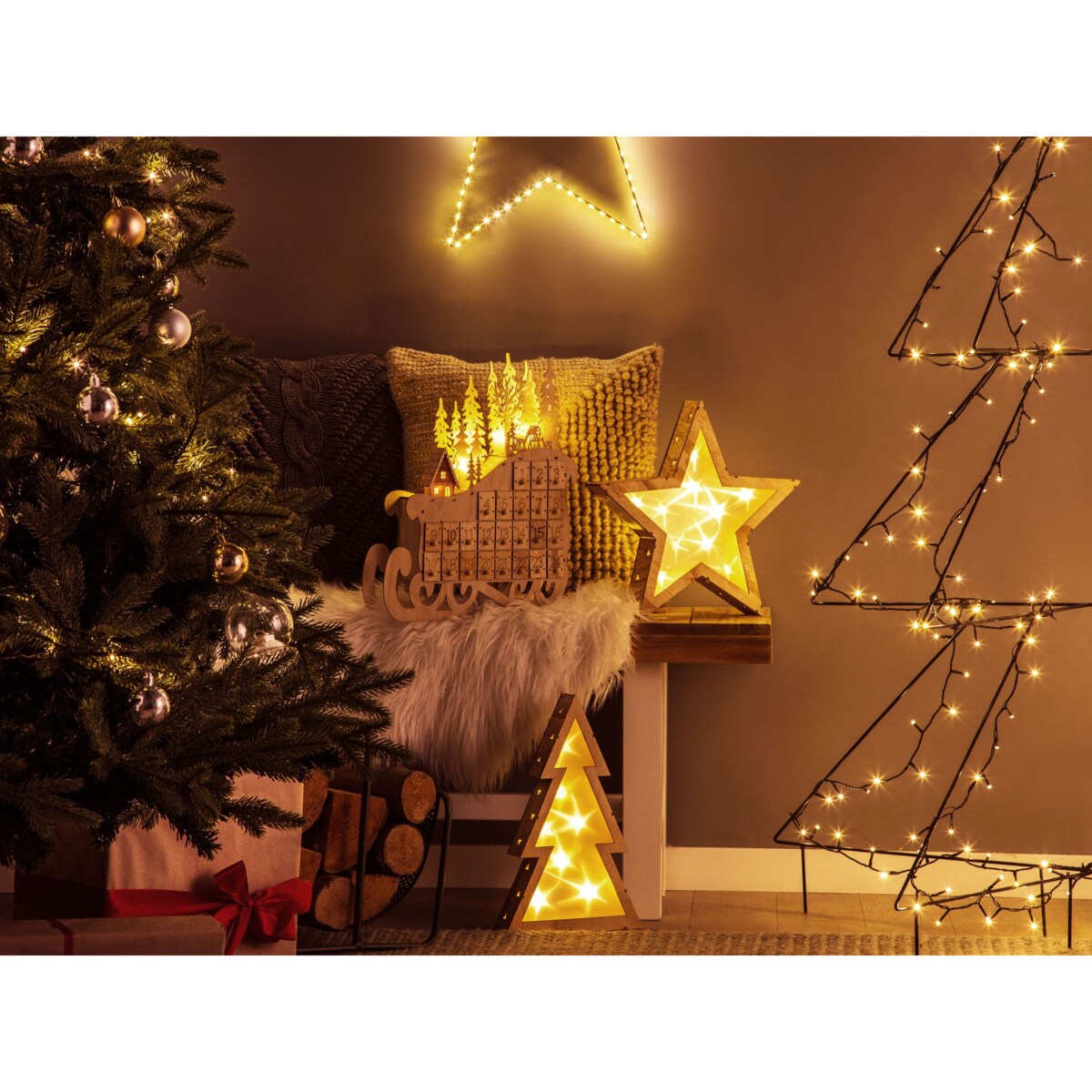 Dekoracja świąteczna LED IMPALA Kalendarz adwentowy 40 cm Jasnobrązowy