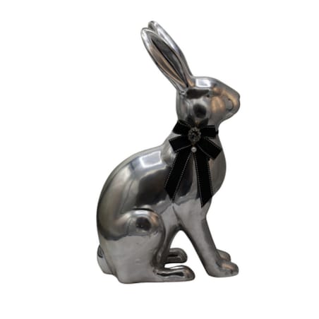 Figurka - srebrny królik z czarną kokardą 27x19,5x46,5 cm ARZENTO