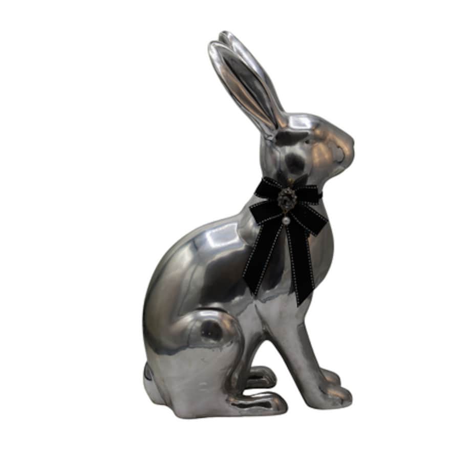 Figurka - srebrny królik z czarną kokardą 27x19,5x46,5 cm ARZENTO
